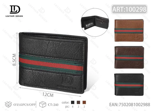 Cartera plegable para hombre con franja verde y roja central