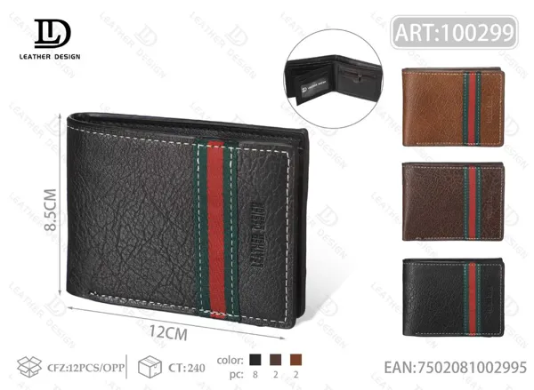 Cartera plegable para hombre con franja verde y roja vertical