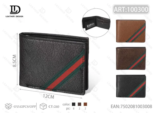Cartera plegable para hombre con franja verde y roja diagonal