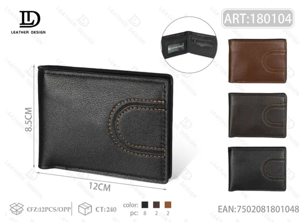 Cartera plegable para hombre con costura en U en contraste