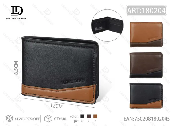 Cartera plegable bicolor para hombre con base en contraste