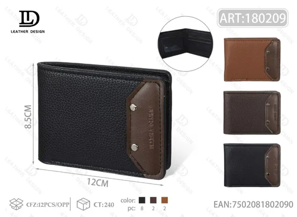 Cartera plegable bicolor para hombre con solapa lateral
