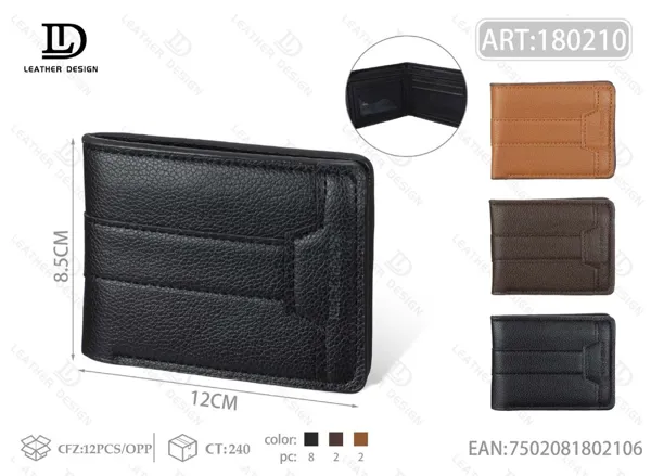 Cartera plegable para hombre con tarjetero lateral y lineas horizontales