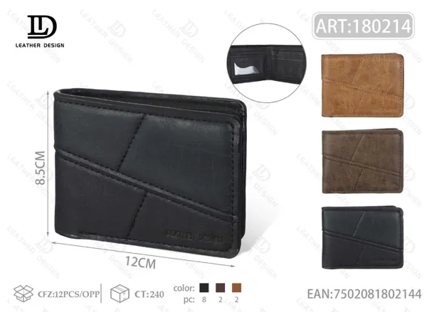 Cartera plegable para hombre negra con paneles diagonales tipo patchwork
