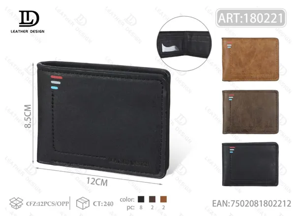 Cartera plegable para hombre negra con detalle de pestañas de colores