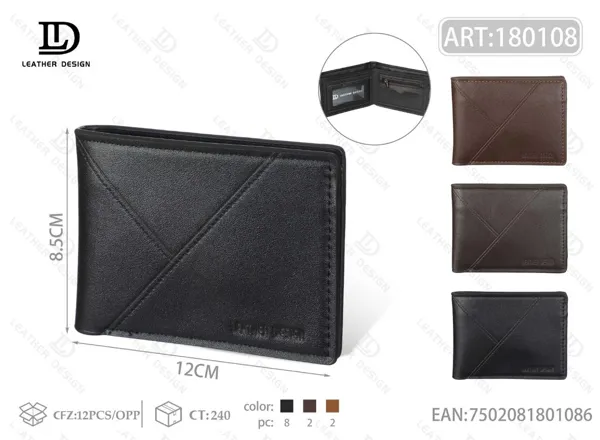 Cartera plegable para hombre negra con líneas diagonales cruzadas