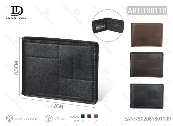 Cartera plegable para hombre negra con paneles en bloques cuadrados