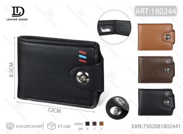 Cartera plegable para hombre con broche y detalle tricolor