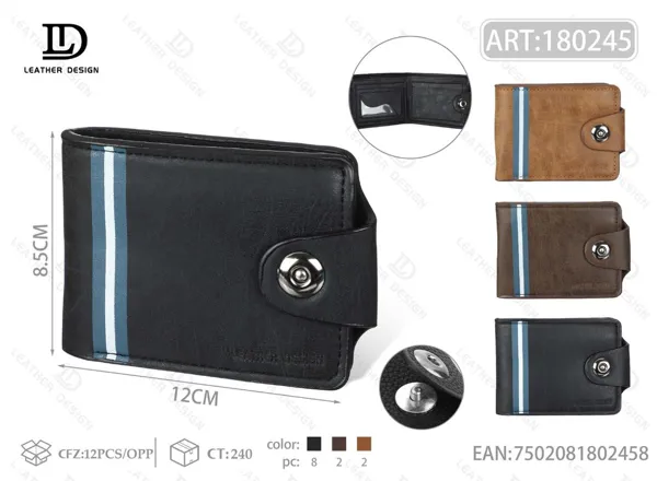 Cartera plegable para hombre con broche y franja vertical azul