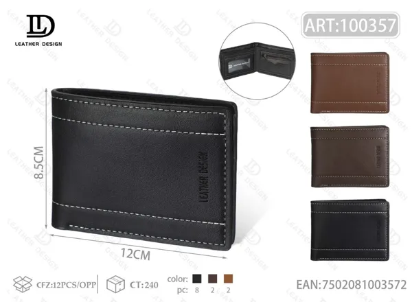 Cartera plegable para hombre con costura contrastante blanca