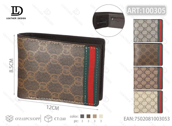 Cartera plegable estampado monograma con franja vertical verde y roja