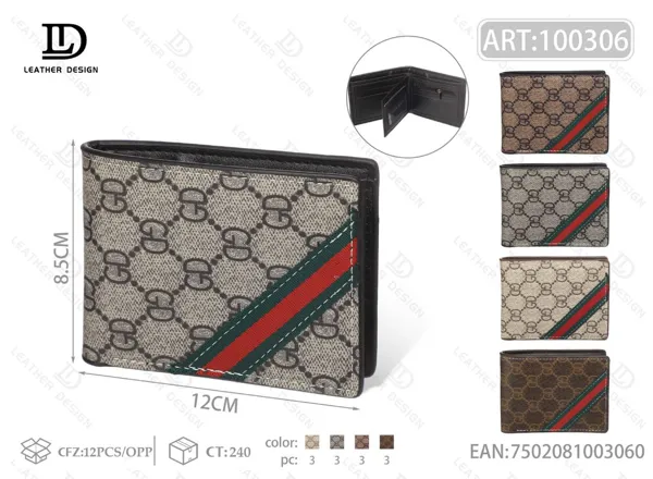 Cartera plegable estampado monograma con franja diagonal verde y roja