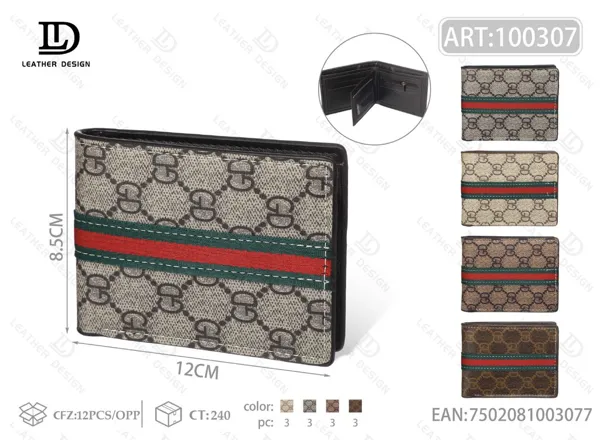 Cartera plegable estampado monograma con franja horizontal verde y roja