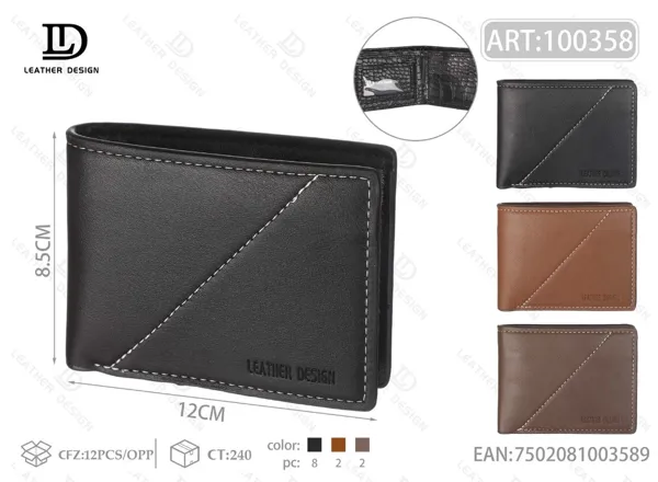 Cartera plegable lisa con costura diagonal contrastante