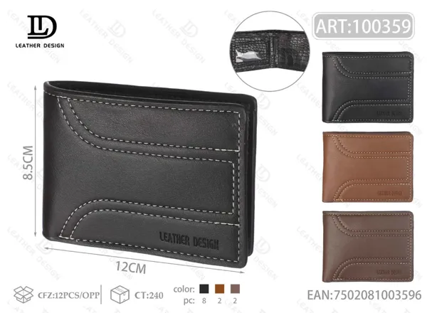 Cartera plegable lisa con costura ondulada contrastante