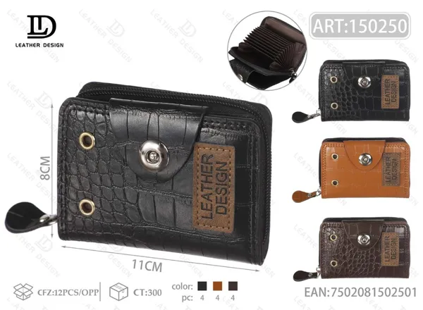 Tarjetero acordeon con cierre y broche, grabado de cocodrilo
