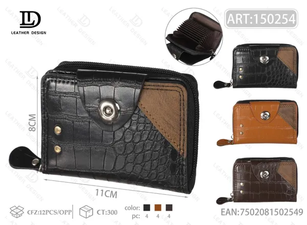 Tarjetero acordeon con cierre, broche y corte diagonal bicolor
