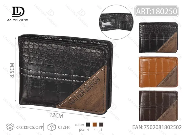 Cartera plegable grabado de cocodrilo con esquina de contraste y costura