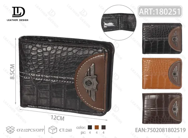Cartera plegable grabado de cocodrilo con emblema metalico