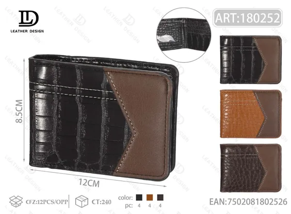Cartera plegable grabado de cocodrilo con corte angular bicolor
