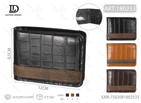 Cartera plegable grabado de cocodrilo con franja trenzada