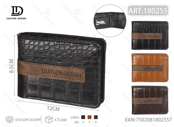 Cartera plegable para hombre grabado cocodrilo con cinta horizontal