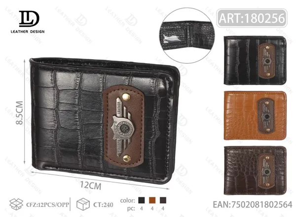 Cartera plegable para hombre grabado cocodrilo con emblema metalico
