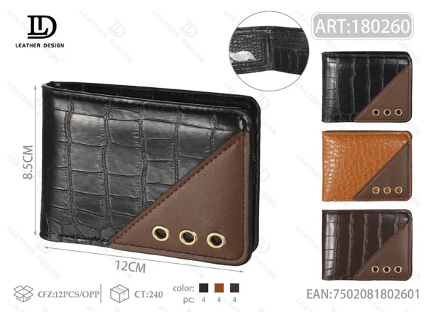 Cartera plegable para hombre bicolor diagonal con tres ojales