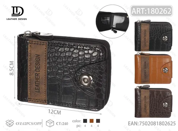 Cartera con cierre alrededor grabado cocodrilo con cinta vertical y broche