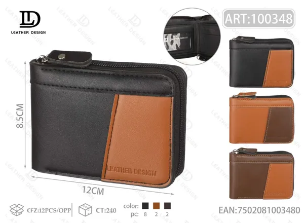 Cartera con cierre alrededor lisa con bolsillo en contraste