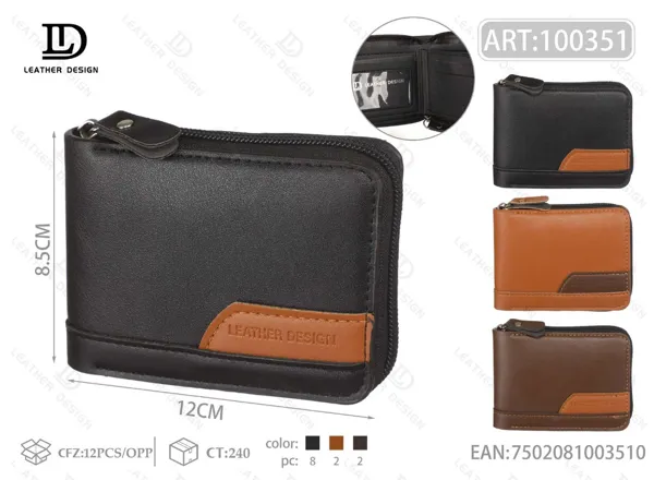Cartera para hombre con cierre alrededor y detalle café