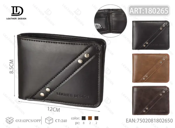 Cartera plegable para hombre con tachuelas diagonales