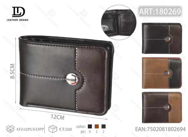 Cartera plegable bicolor para hombre con broche metálico