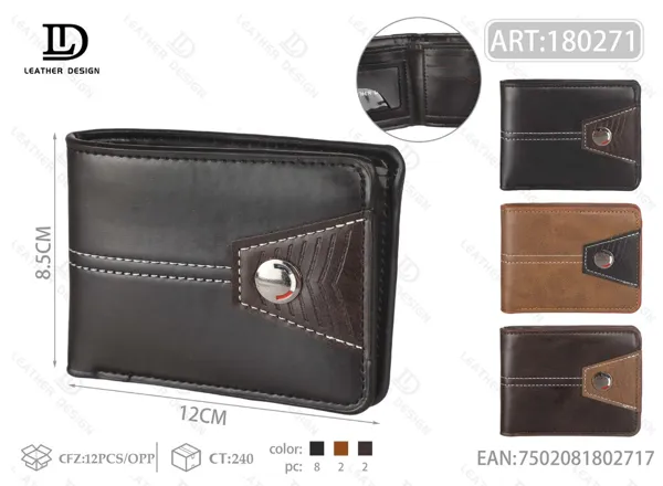 Cartera plegable para hombre con lengüeta diagonal y broche