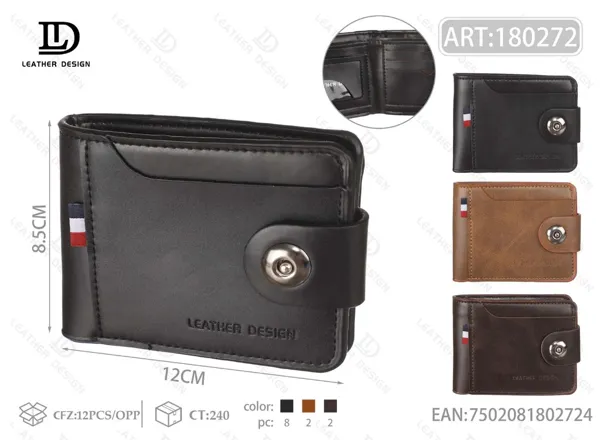 Cartera plegable para hombre con broche y detalle de bandera
