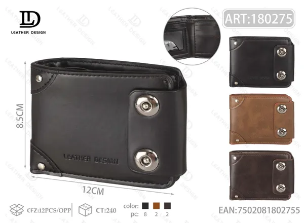Cartera plegable para hombre con dos broches y esquinas reforzadas