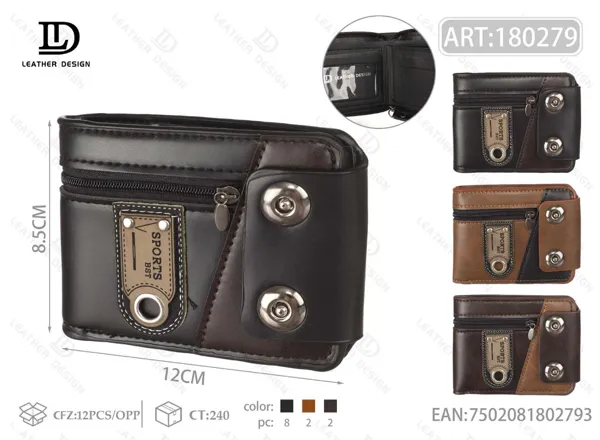 Cartera plegable deportiva para hombre con cierre y broches