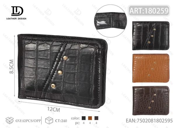 Cartera plegable para hombre grabado de cocodrilo con tachuelas