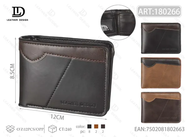 Cartera plegable bicolor para hombre con bolsillo diagonal