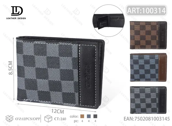 Cartera plegable para hombre estampado a cuadros