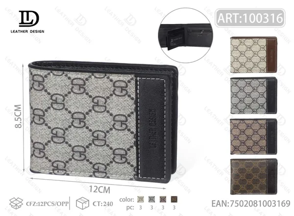 Cartera plegable para hombre estampado monograma con panel negro