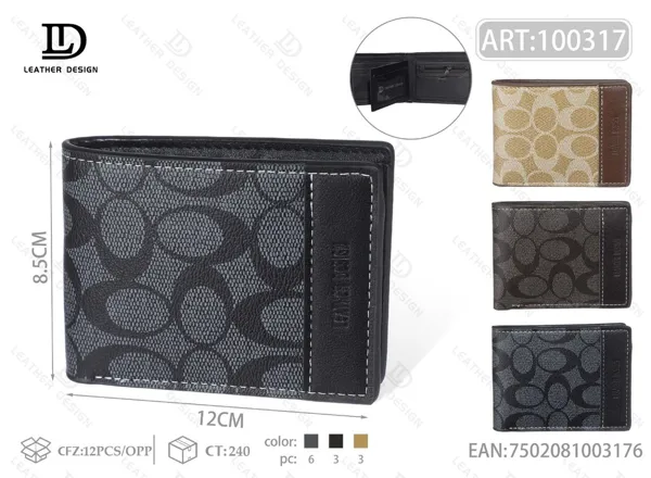 Cartera plegable para hombre estampado monograma en gris