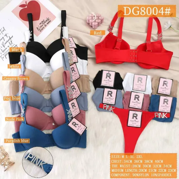 Conjunto de brasier push-up con tanga PINK de pedreria