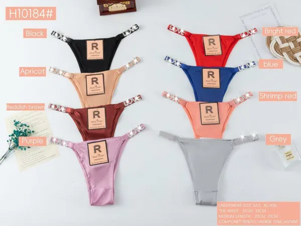 Tanga satinada con tiras de pedreria LOVE