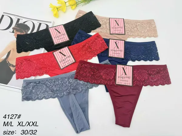 Tanga hilo con cintura de encaje floral