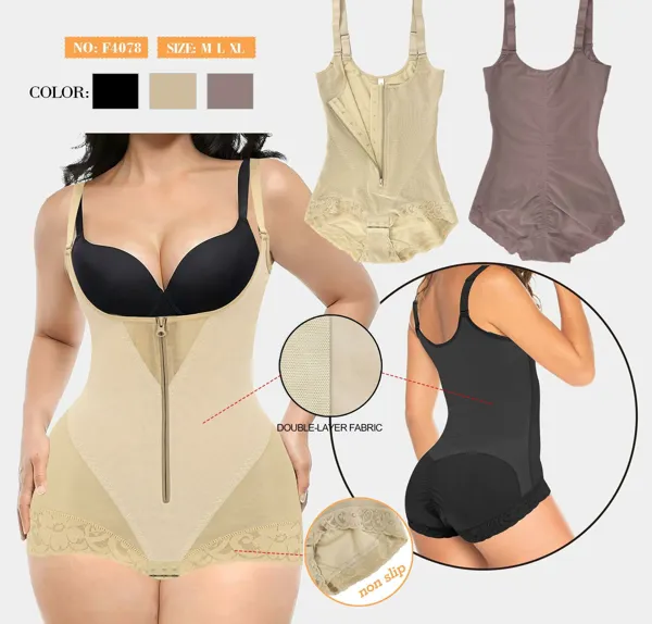 Faja body completa con cierre frontal y copa abierta