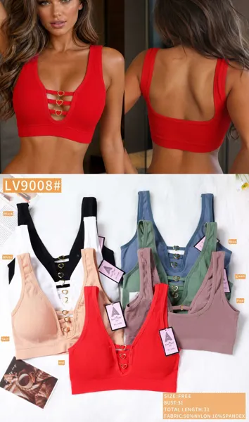 Top brasier acanalado con tiras y broches de corazon