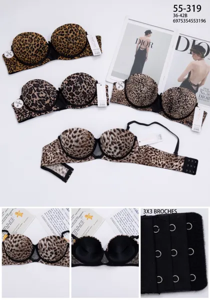 Brasier strapless push-up con estampado leopardo