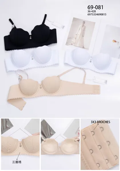 Brasier strapless push-up con copa de concha