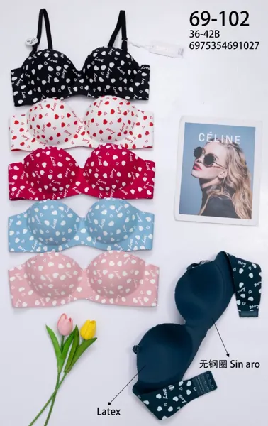 Brasier strapless push-up con estampado de corazones